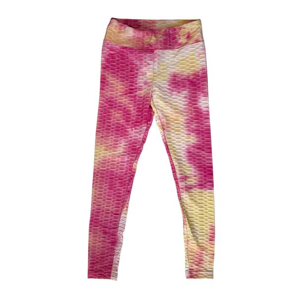 Scrunch Butt Tie Dye Leggings Womens Small Textured Pink Yellow Casual Workout‎ - Picture 6 of 11